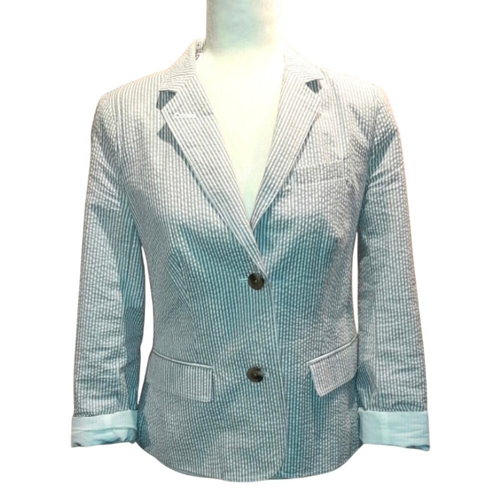Gap Seersucker Beige & White Blazer, Cotton Preppy Jacket, Women's Size 14